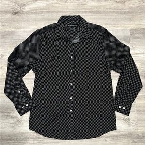 Nick Graham Black with White Polka Dot Men's Stretch Slim Fit Button Down Shirt